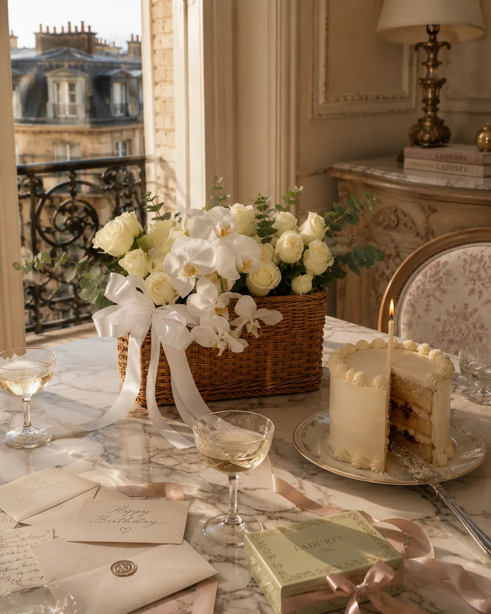 birthday flowers dubai parisian roses basket