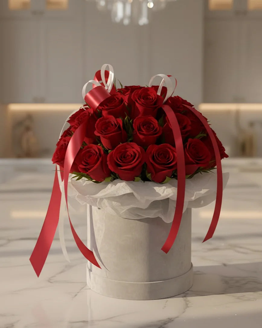 Boîte Rouge detail — luxury flowers Dubai | Miss Florenski